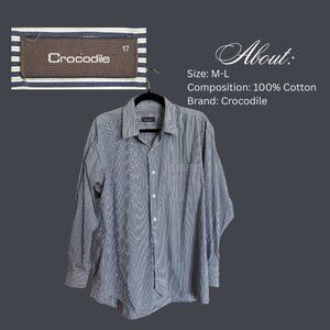 Crocodile 100% Cotton Striped Button-Up Shirt | Navy White Long Sleeve Classic F